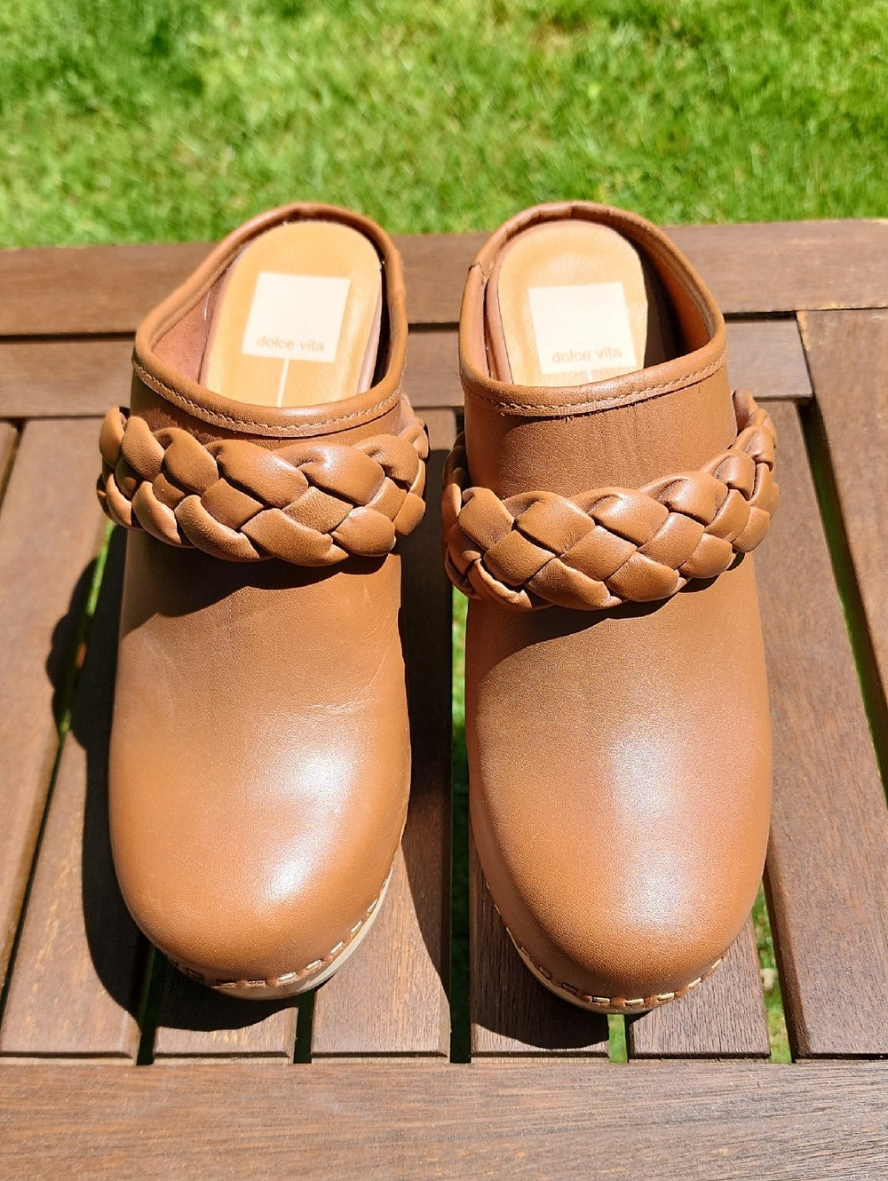 Dolce Vita Braided Leather Mule Clogs in Brown